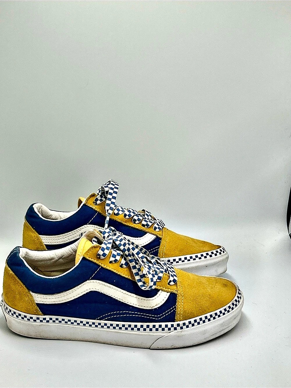 Vans Old Skool Checkered Sneakers Blue & Yellow US 8.5 Suede Shoes